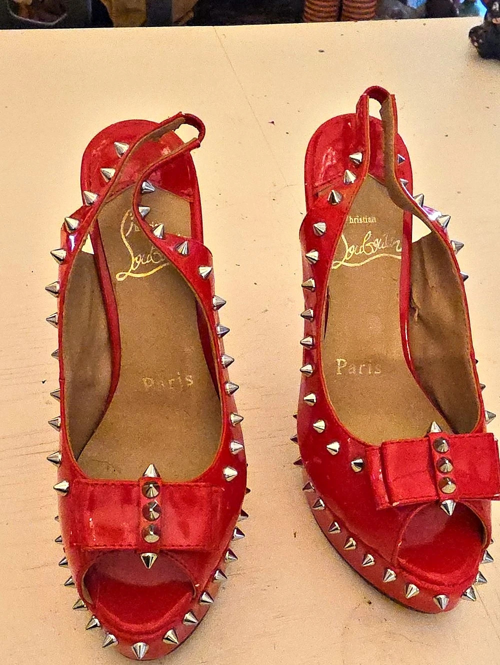 Christian Louboutin Lady Clou 150 Spiked Platform Slingback Red Heels
